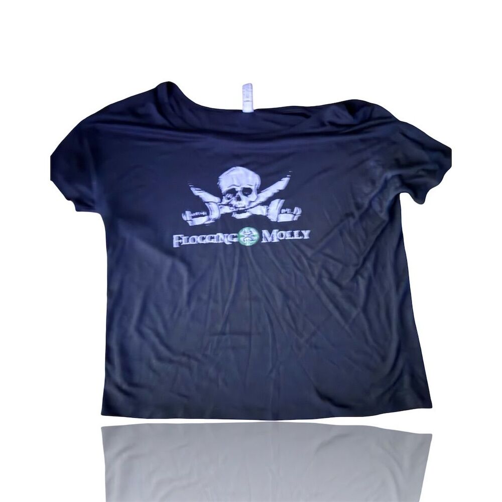 Flogging Molly Women’s T-Shirt Skull & Crossbones Graphic Black Size L
